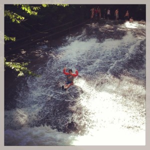 Part of the magic we did find this summer: my 9 year old on Sliding Rock.
